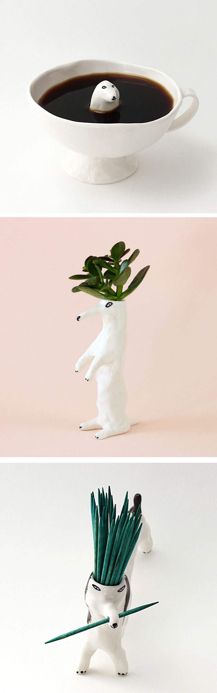 Ceramic dog sculptures by Eleonor Bostrom