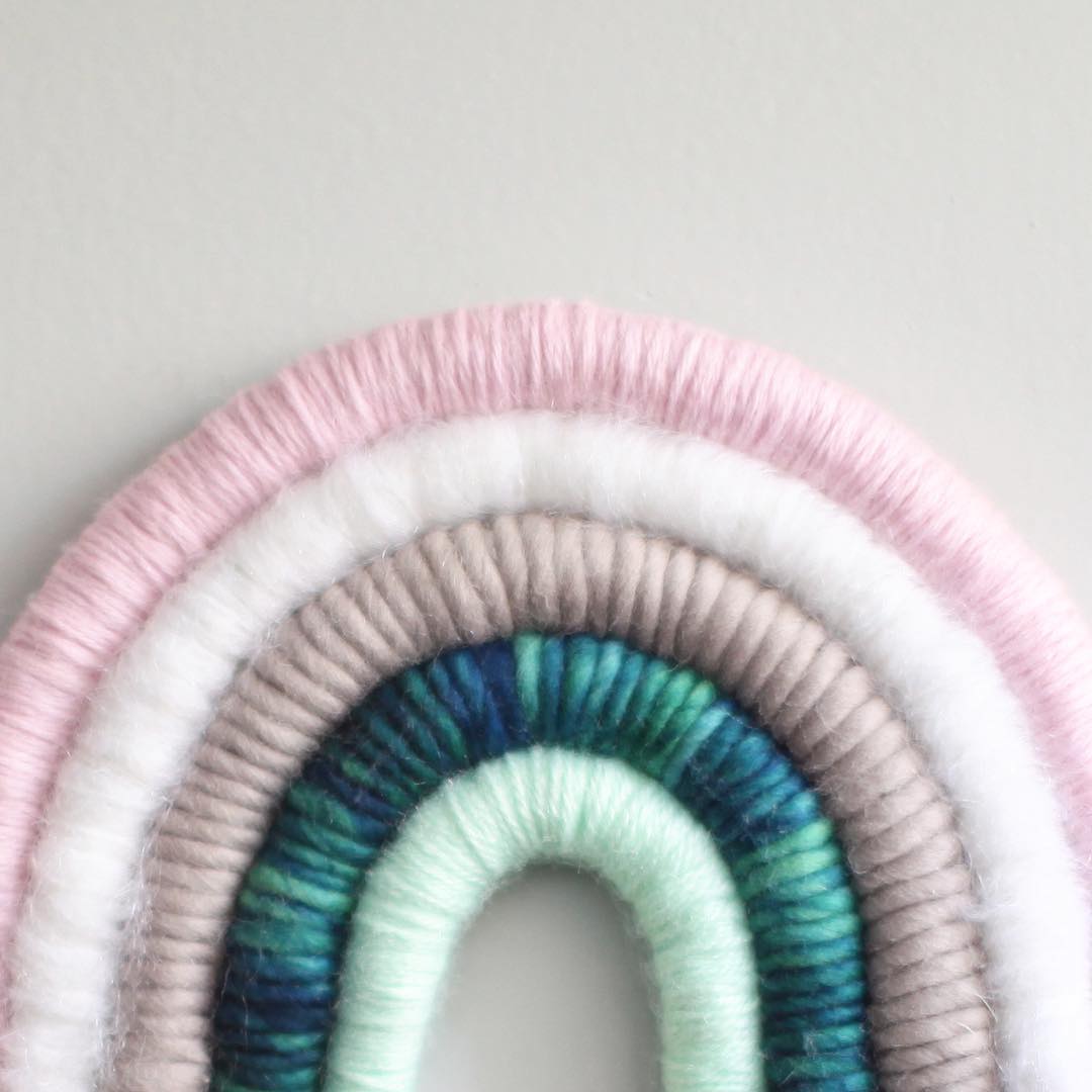 Rainbow weaving fiber art by Mandi Smethells