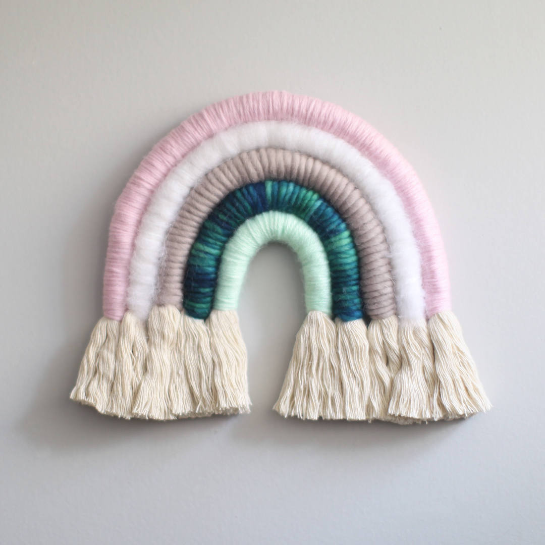 Rainbow weaving fiber art by Mandi Smethells