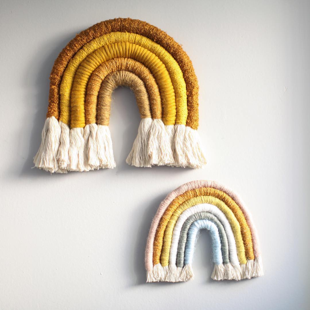 Rainbow weaving fiber art by Mandi Smethells