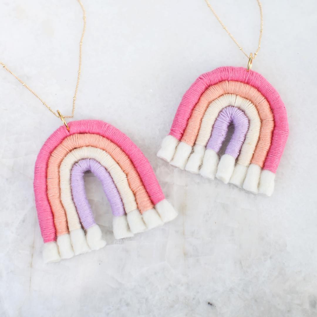 Rainbow weaving fiber art by Mandi Smethells