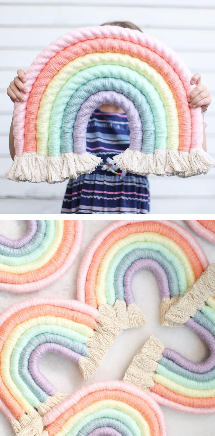 Rainbow weaving fiber art by Mandi Smethells
