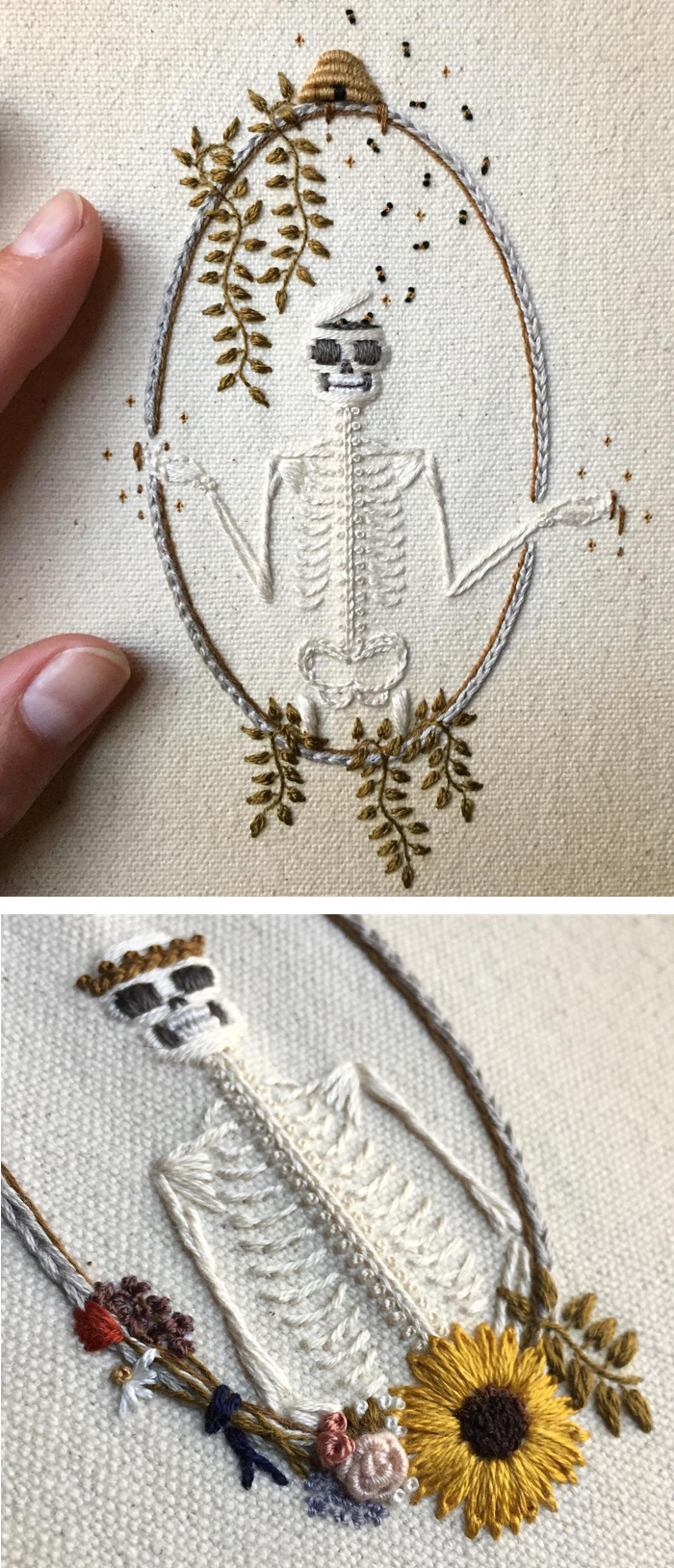 Skeleton Embroideries by Tinycup Needleworks