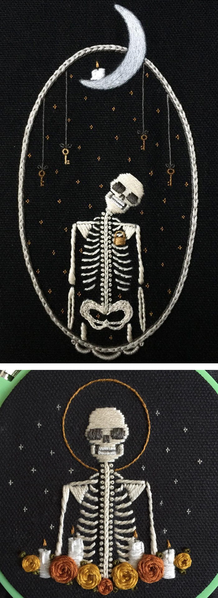 Skeleton Embroideries by Tinycup Needleworks