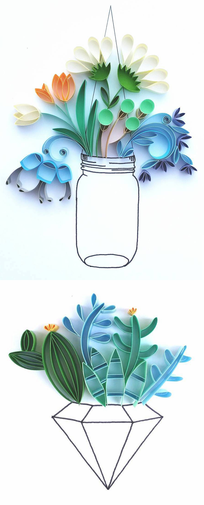 Quilling Line Art : Paper quilling bursts from delicate line drawings by