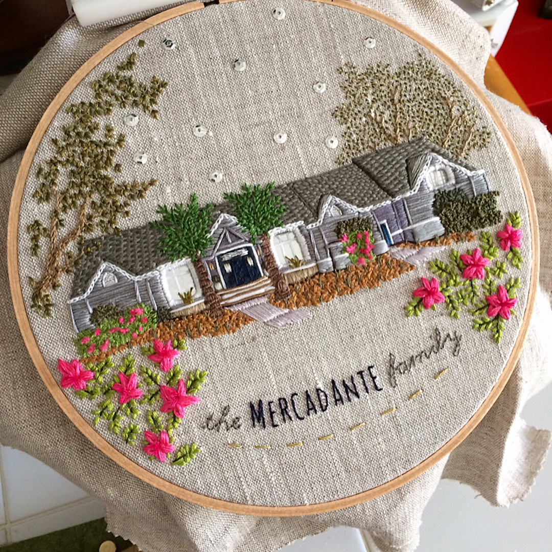 Embroidered houses by The Monster's Lounge
