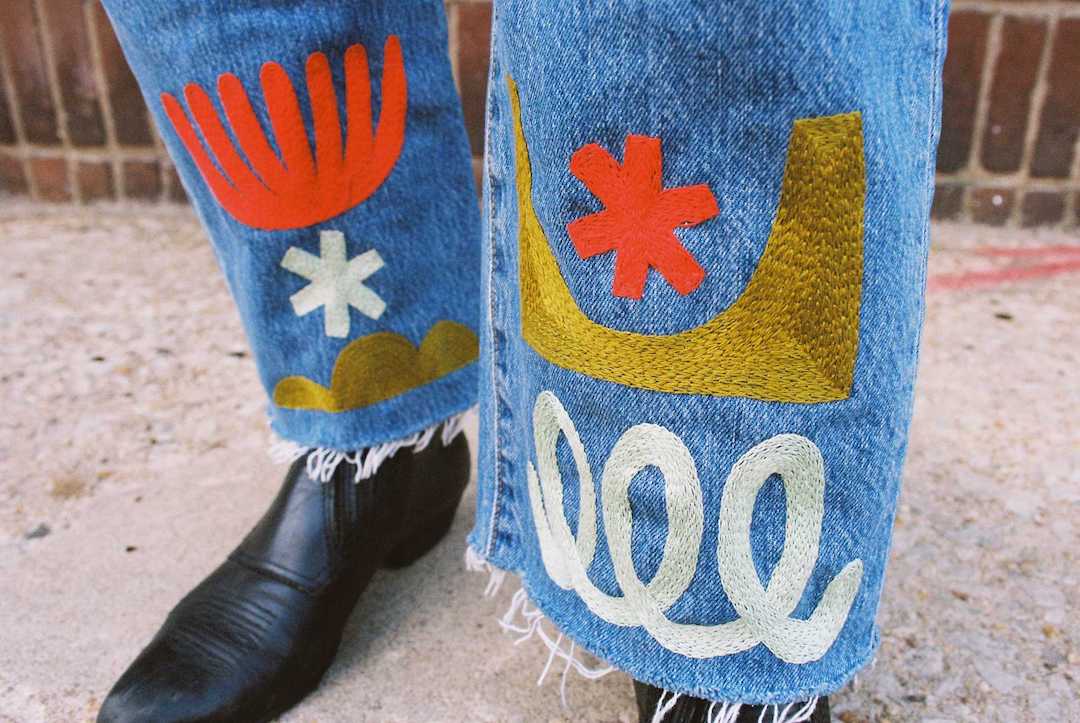 Embroidered denim jeans by Thousand Island