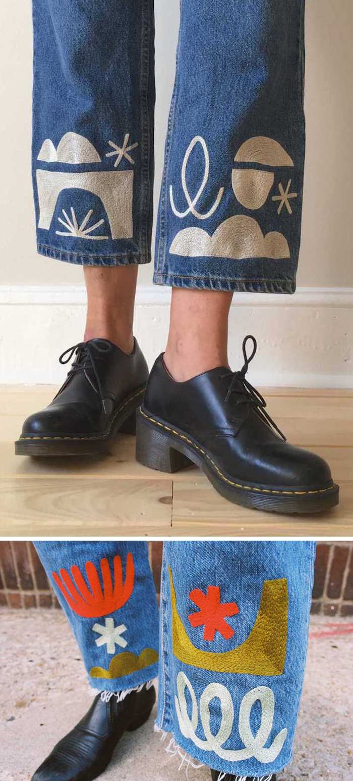 Embroidered denim jeans by Thousand Island