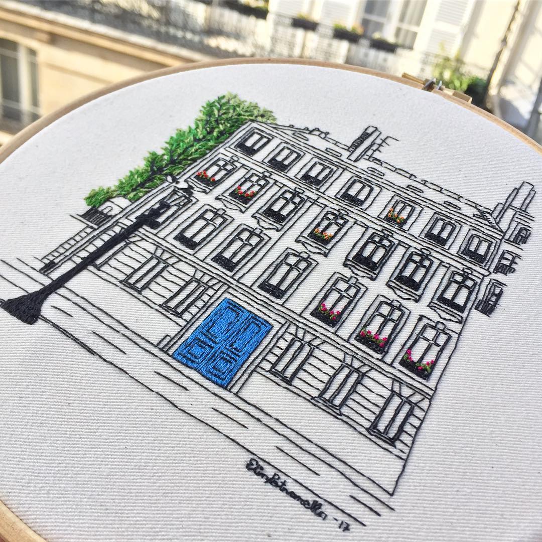 Architecture embroidery by Elin Petronella