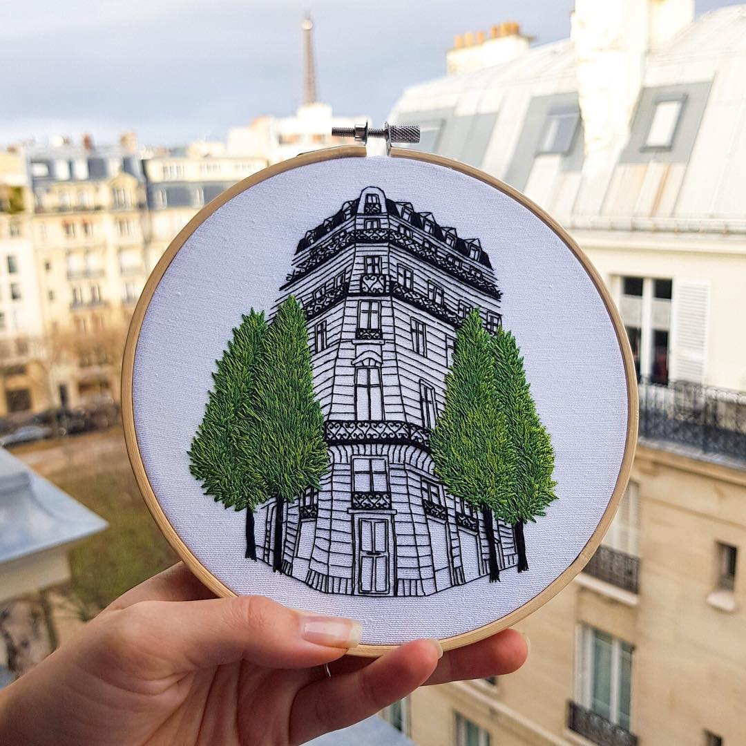 Architecture embroidery by Elin Petronella