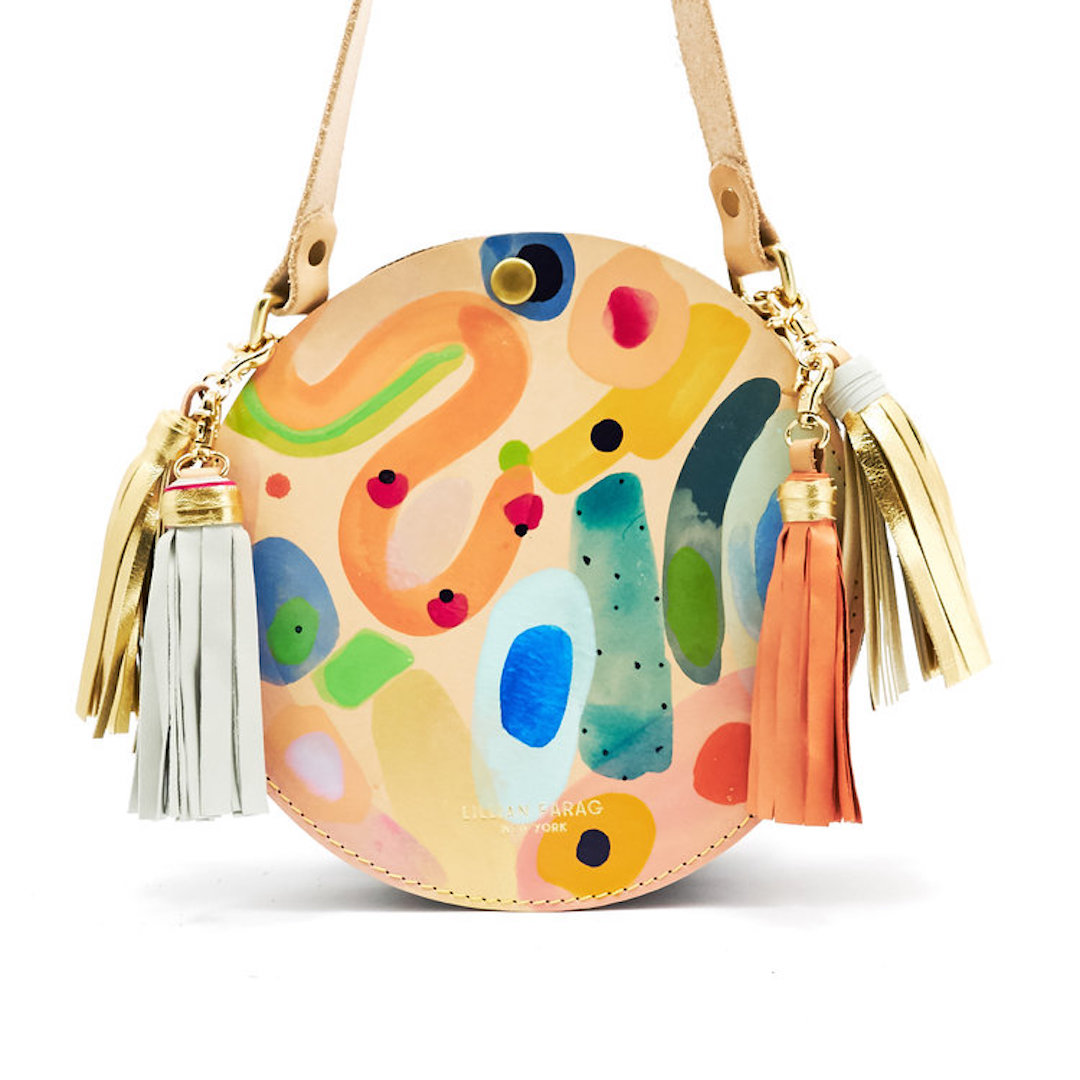 Hand painted leather bag by Lillian Farag