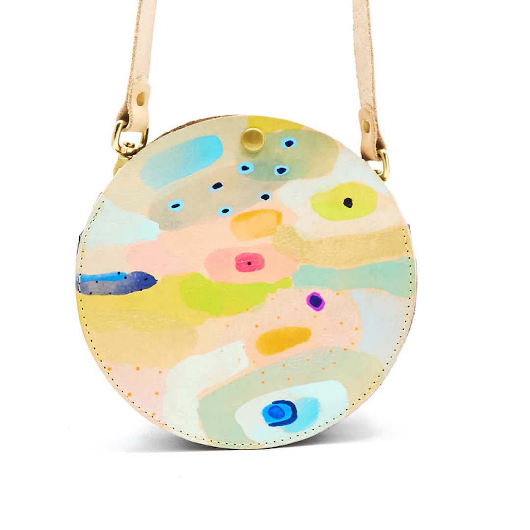 Hand painted leather bag by Lillian Farag