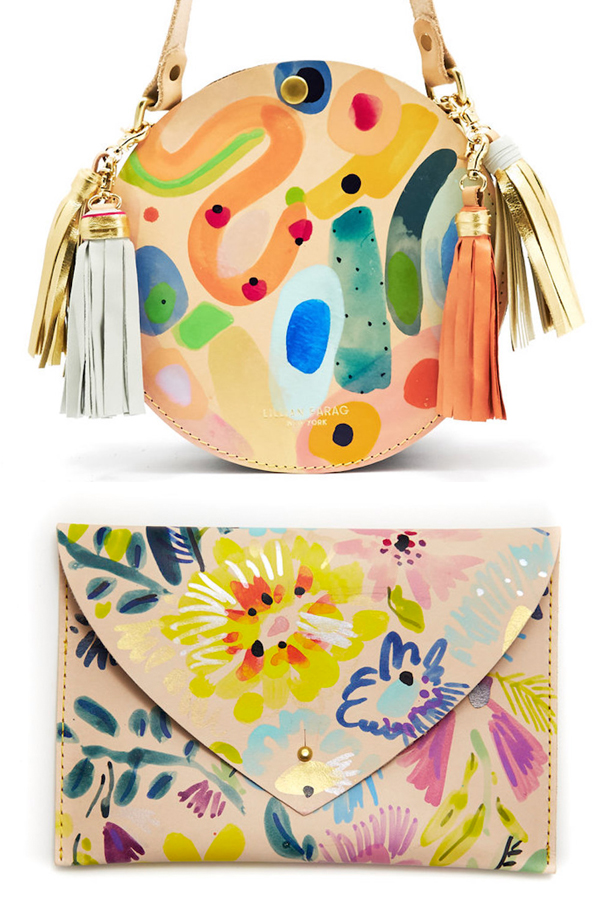 Hand painted leather bags by Lillian Farag