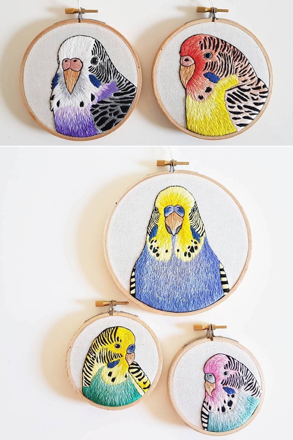 Bird embroidery art by Amy Jones