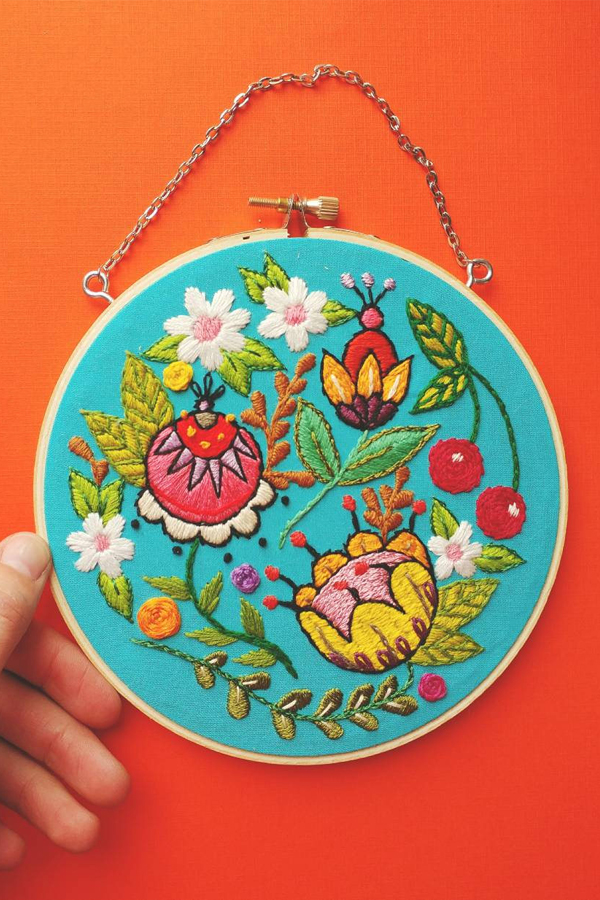 Floral embroidery hoop art by Friday55