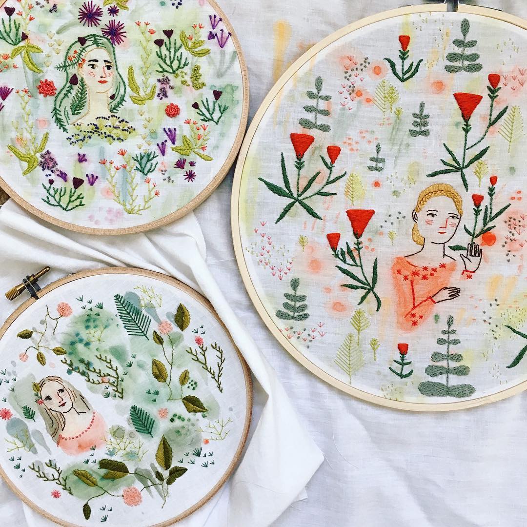 Embroidery and painting illustration by Abigail Halpin