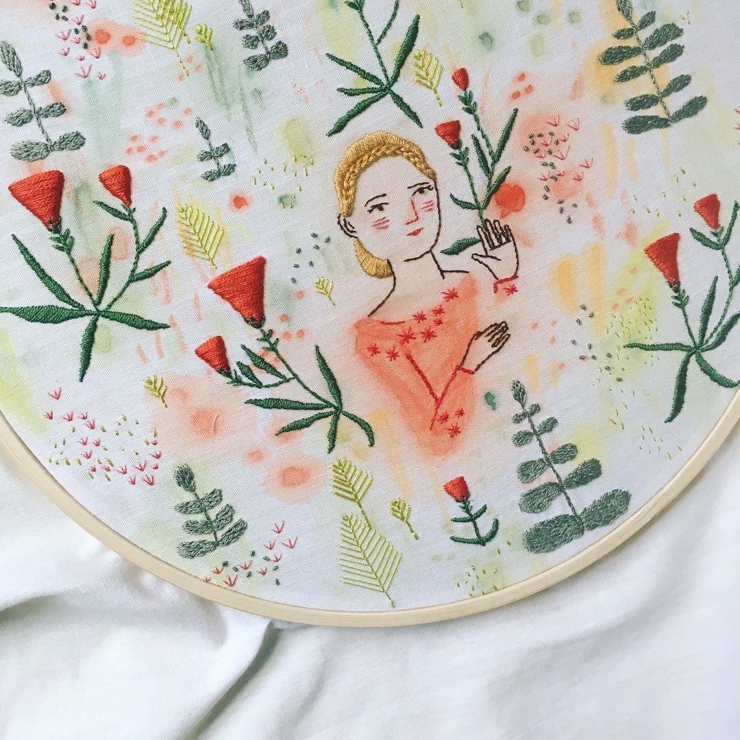 Embroidery and painting illustration by Abigail Halpin