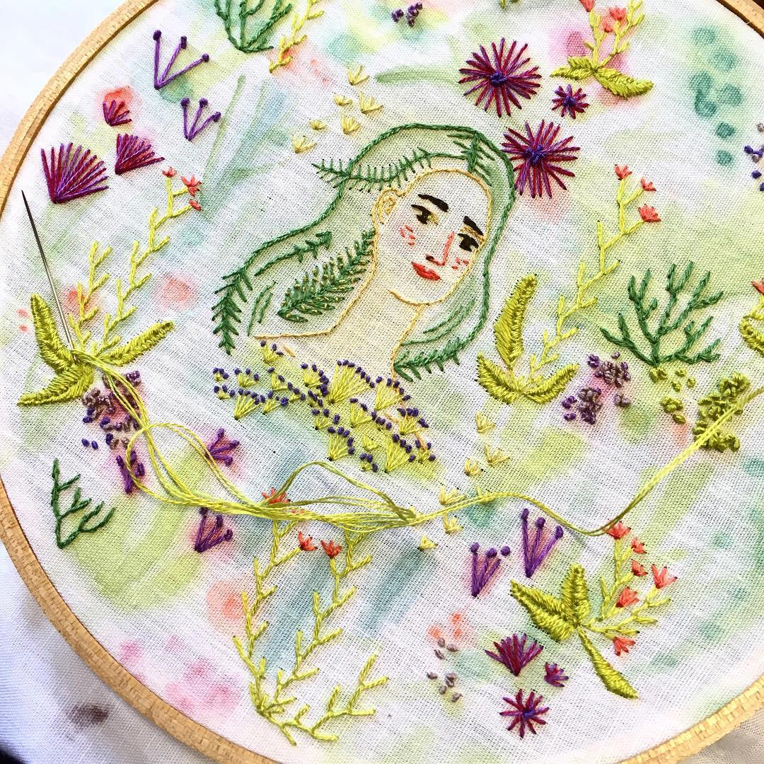Painting and embroidery illustration by Abigail Halpin