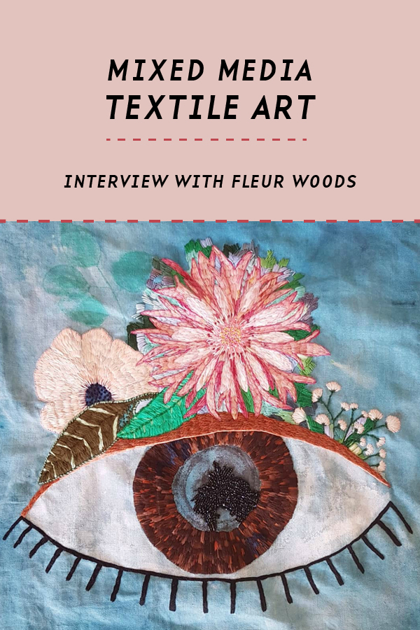Hand embroidery textile art by Fleur Woods