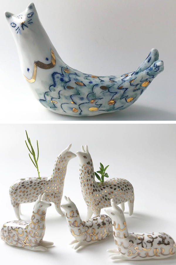 Illustrated animal ceramics by Bird Can Fox