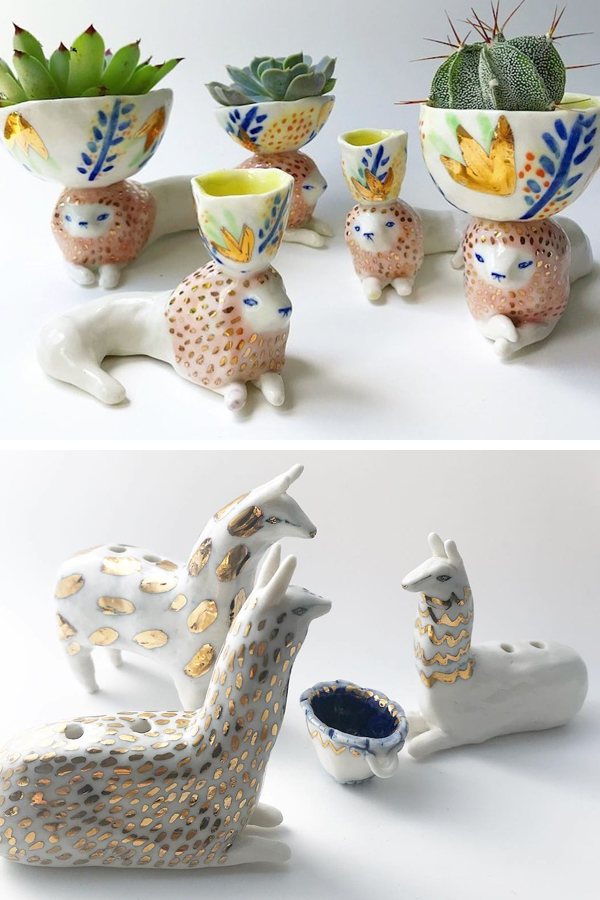 Illustrated animal ceramics by Bird Can Fox