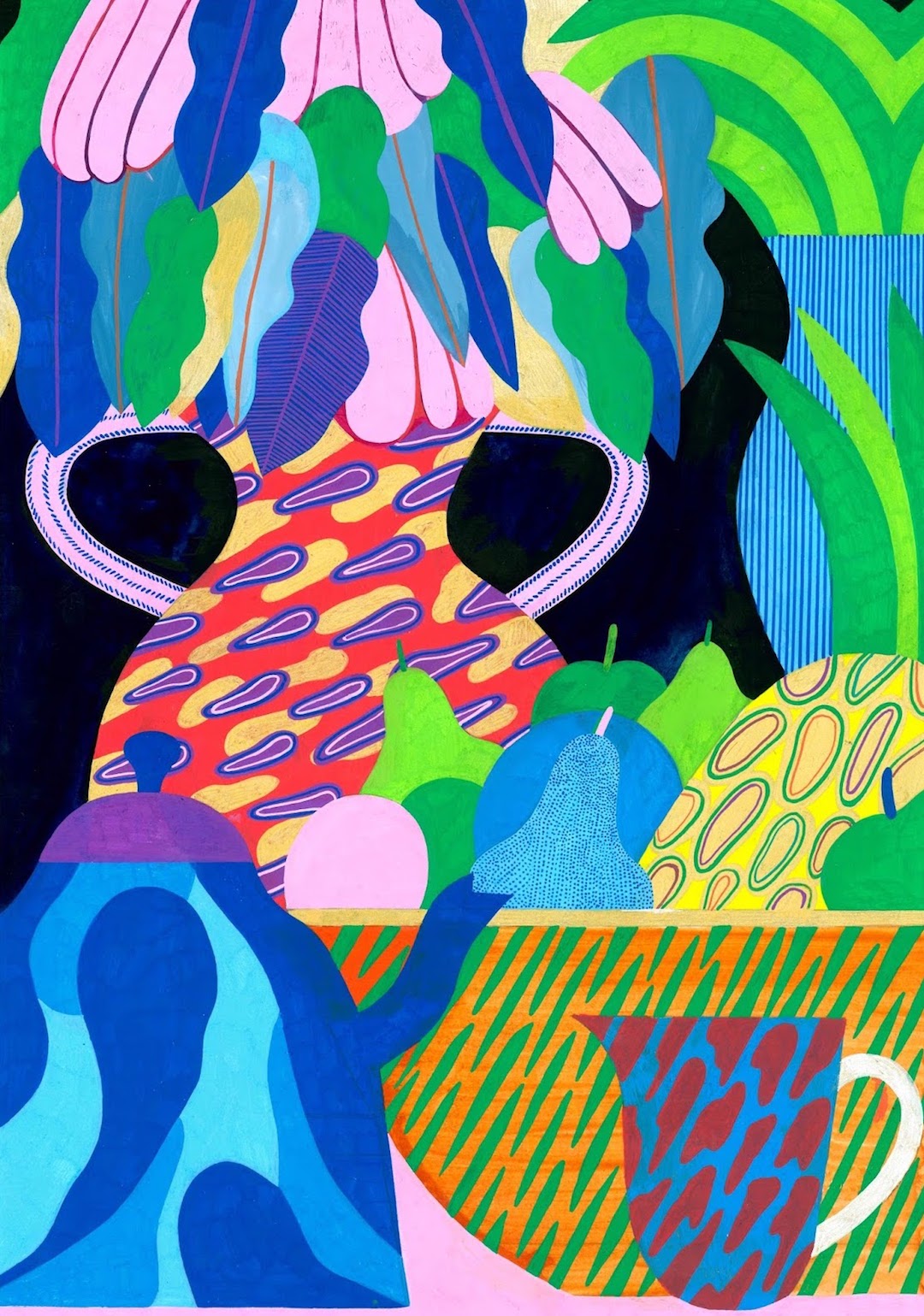 Vibrant color palette jungle illustration by Orane Sigal