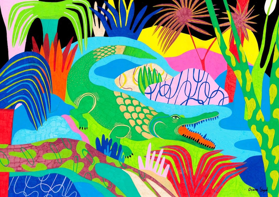 Vibrant color palette jungle illustration by Orane Sigal