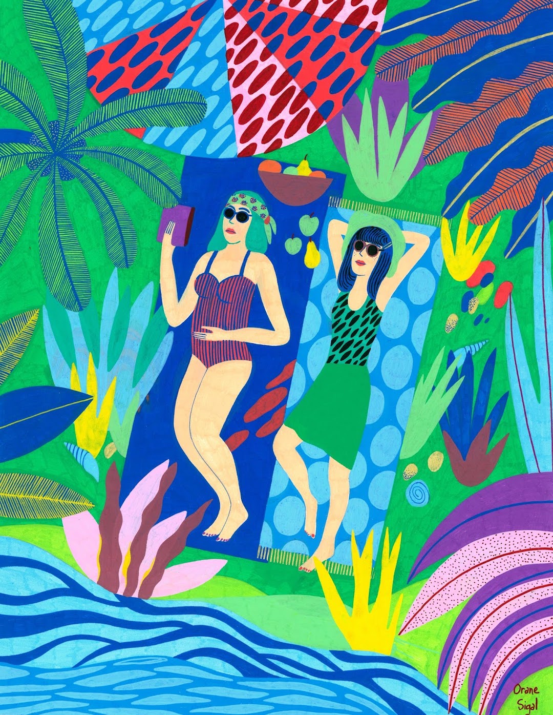 Vibrant color palette jungle illustration by Orane Sigal