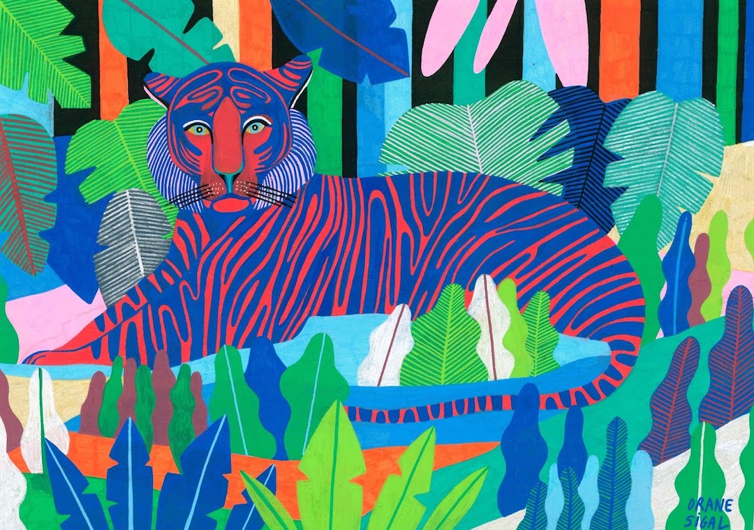 Vibrant color palette jungle illustrations by Orane Sigal