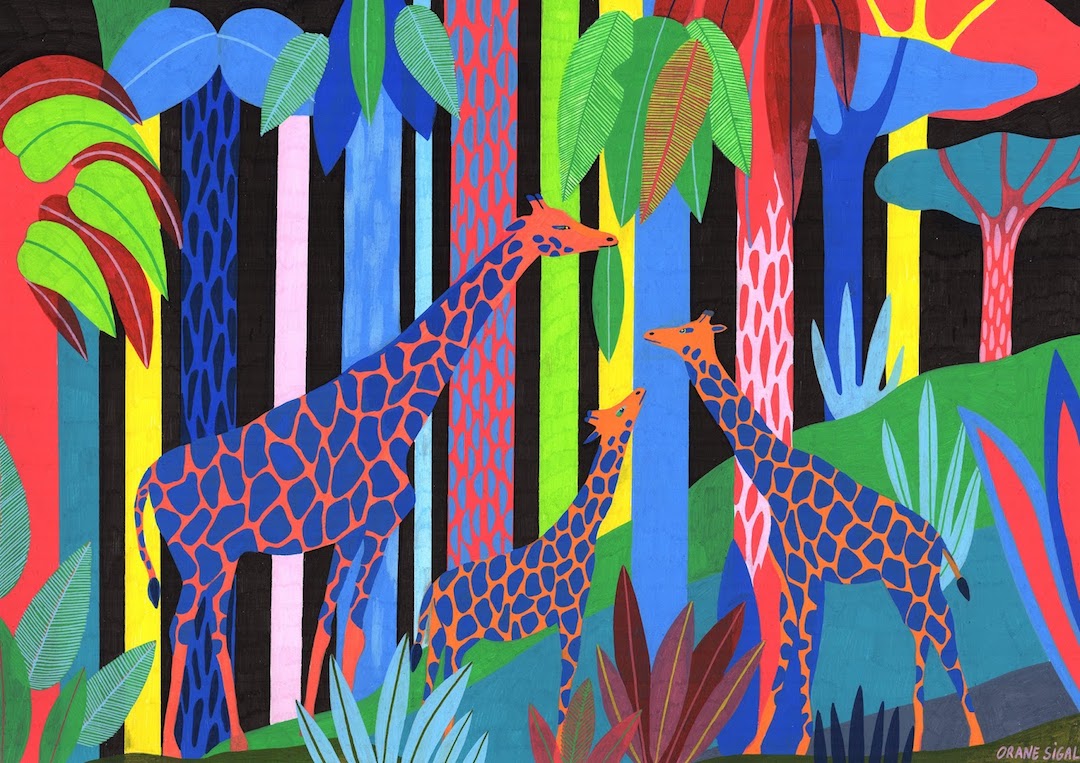 Vibrant color palette jungle illustration by Orane Sigal