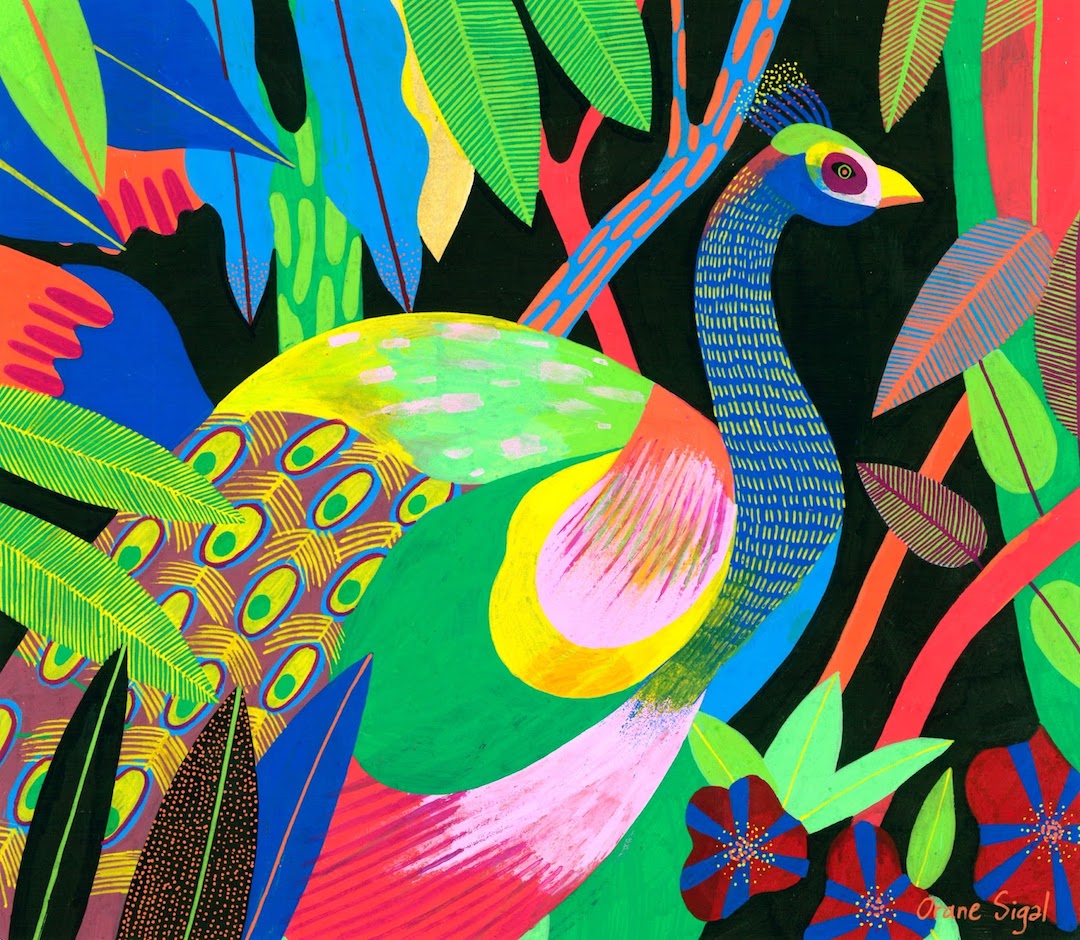 Vibrant color palette jungle illustration by Orane Sigal