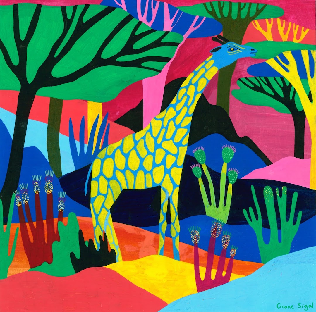 Vibrant color palette jungle illustration by Orane Sigal