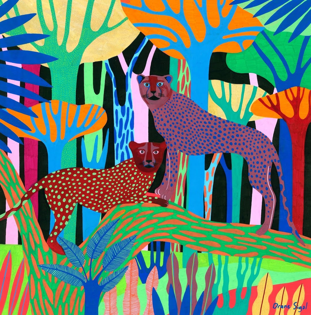 Vibrant color palette jungle illustration by Orane Sigal