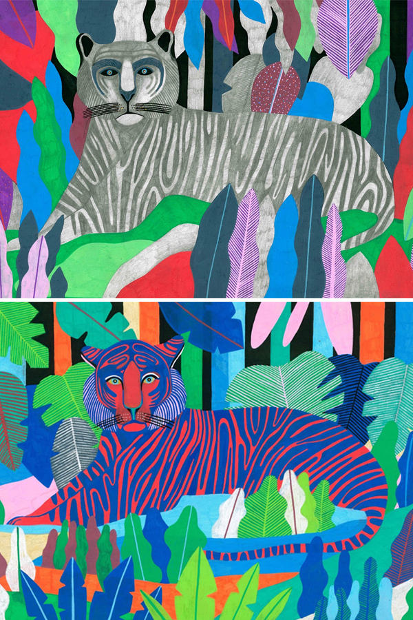 Vibrant color palette jungle illustrations by Orane Sigal