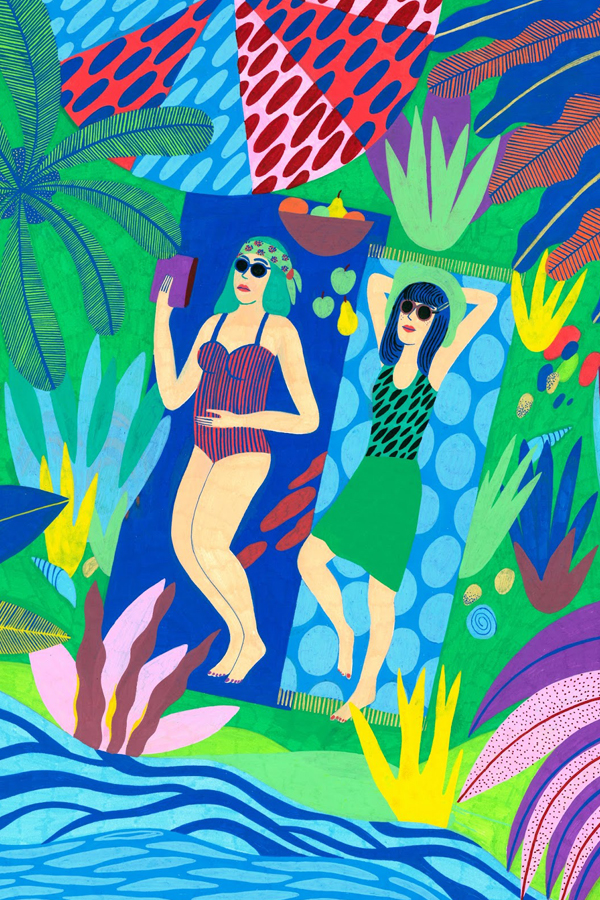 Vibrant color palette jungle illustrations by Orane Sigal