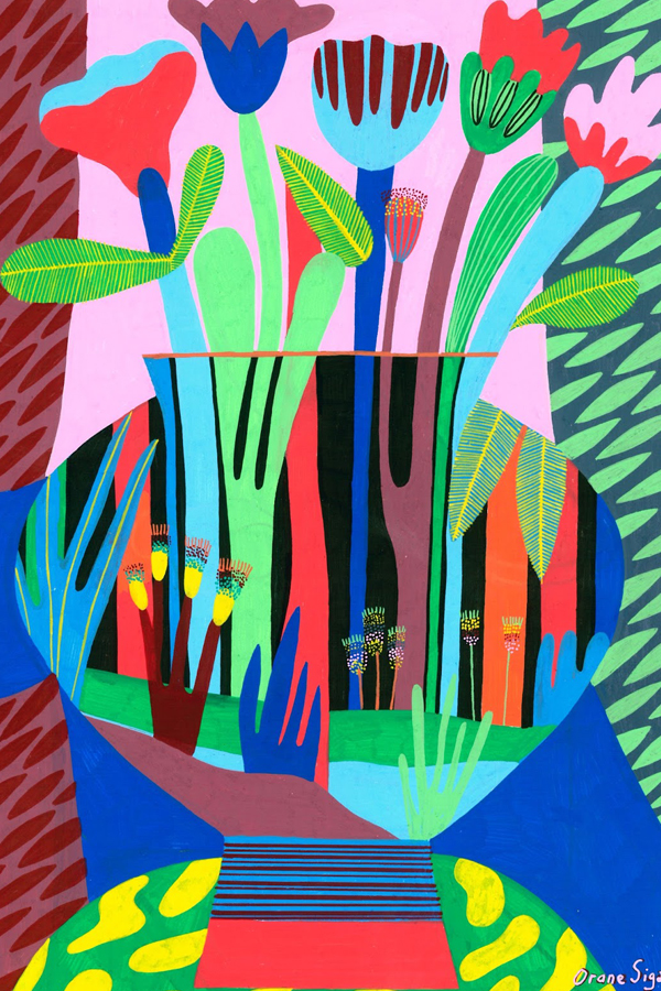 Vibrant color palette jungle illustrations by Orane Sigal