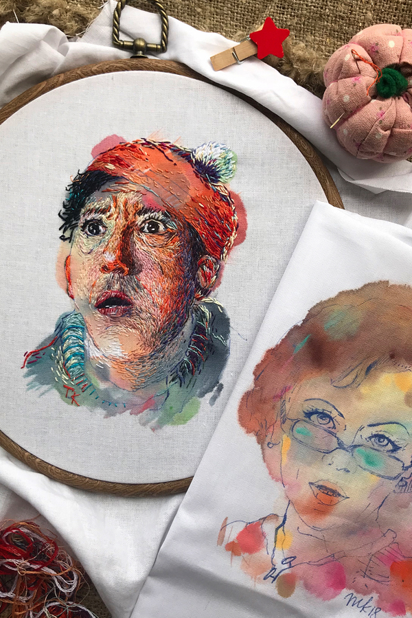 Watercolor painting and embroidery by Taisiya Kovali