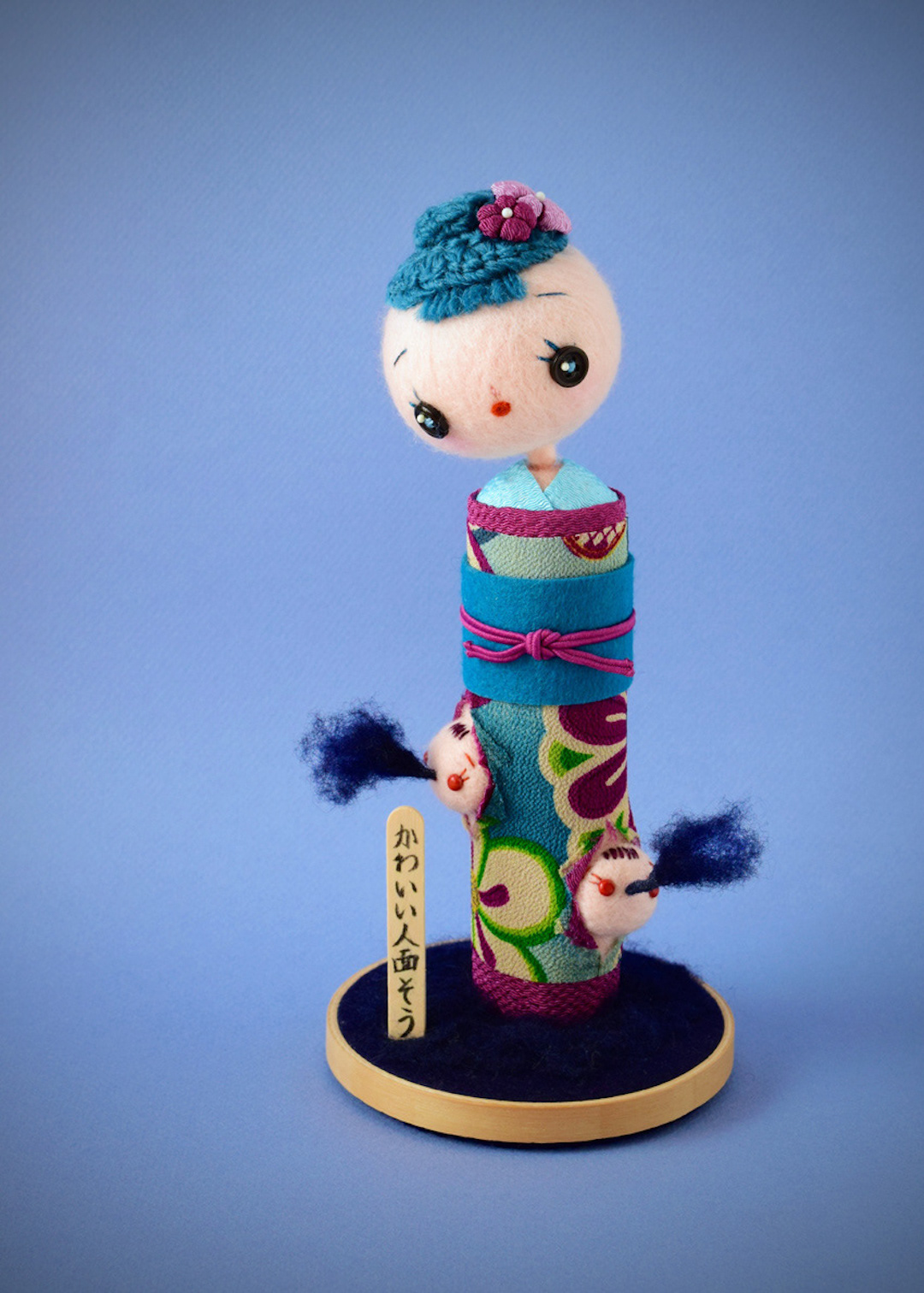 Needle felted "Occult Kokeshi" doll by Hiné Mizushima