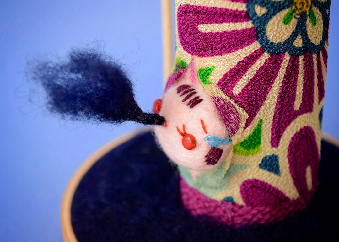 Needle felted "Occult Kokeshi" doll by Hiné Mizushima