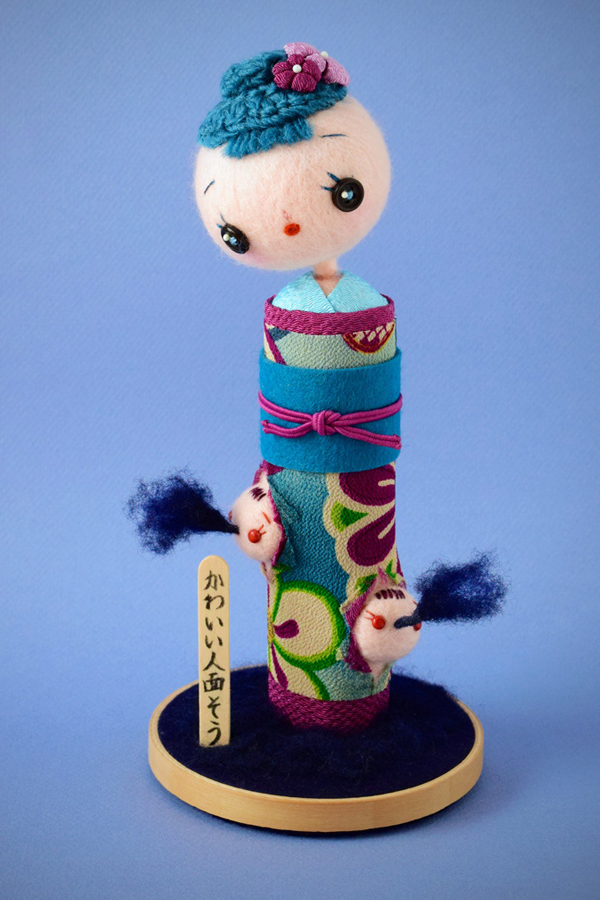 Needle felted "Occult Kokeshi" doll by Hiné Mizushima