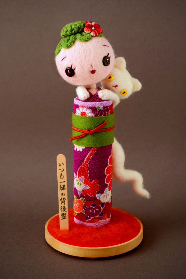 Needle felted "Occult Kokeshi" doll by Hiné Mizushima