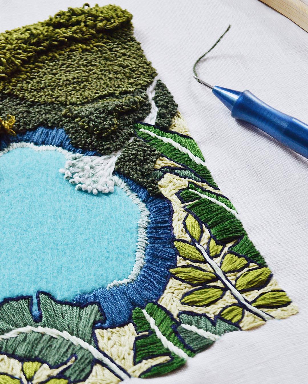 Hand embroidered landscapes by Fenny Suter