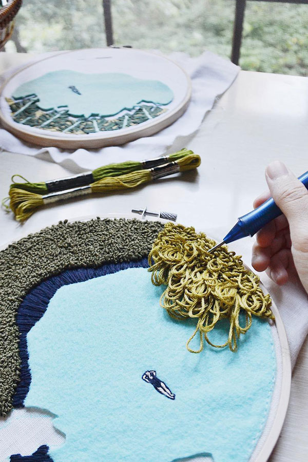 Embroidered landscapes by Suter Design & Co. 