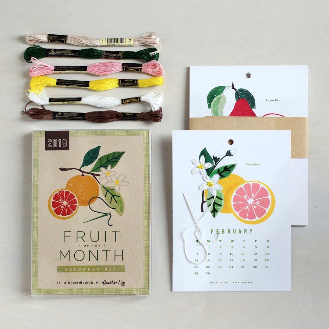 Stitched calendar embroidery kit