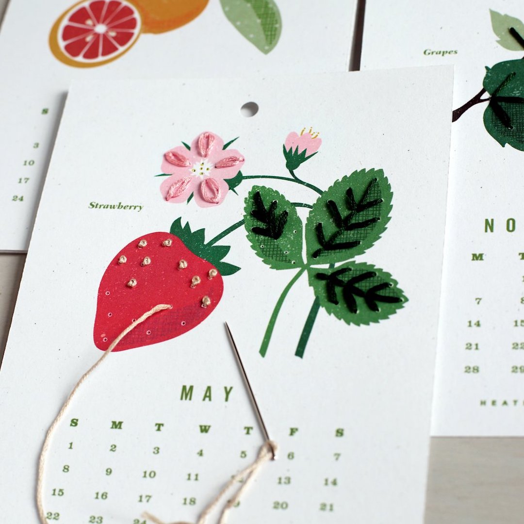 Stitched calendar embroidery kit