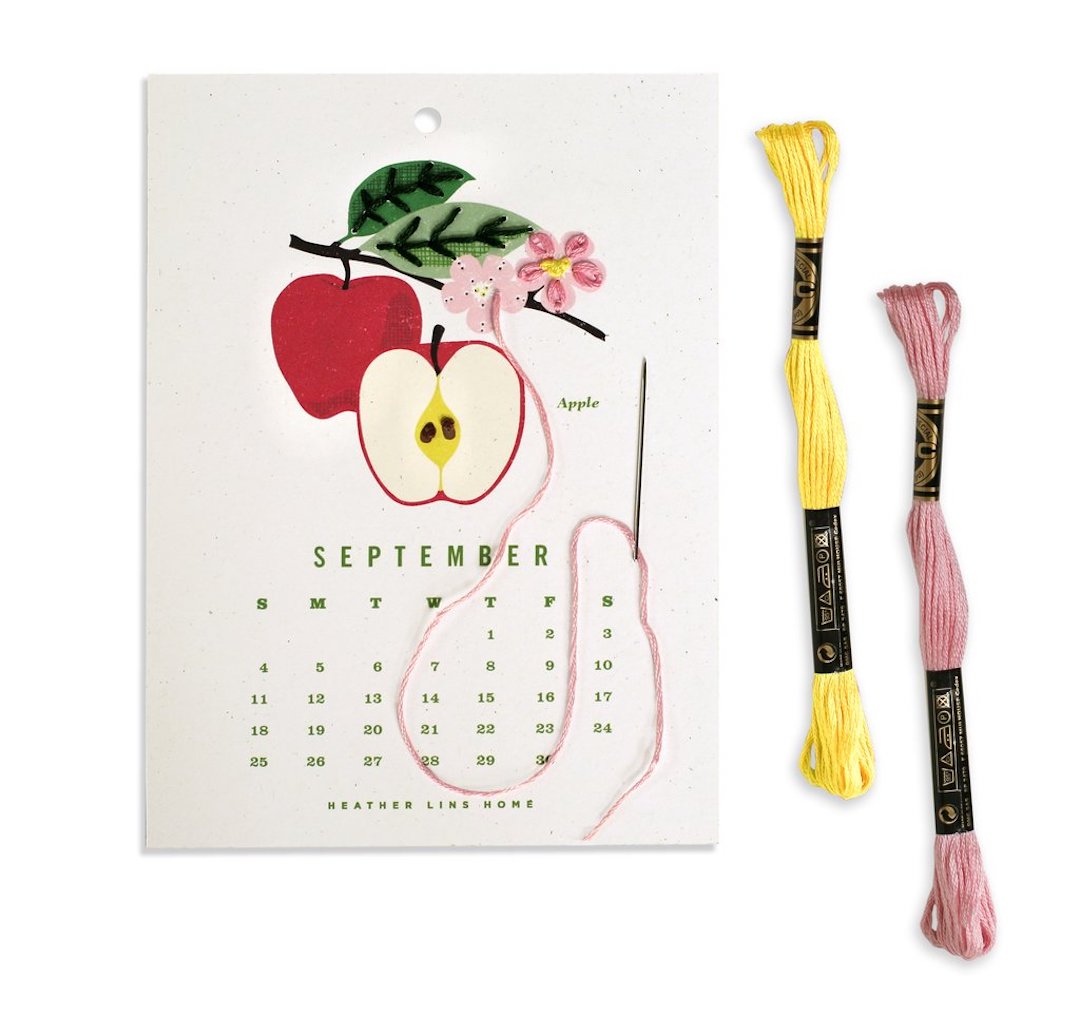 Stitched calendar embroidery kit