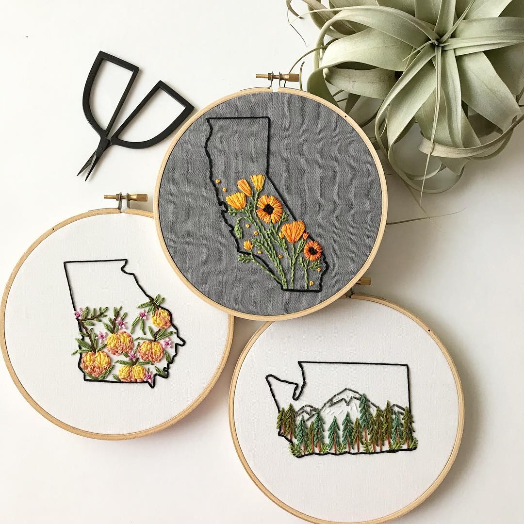 State embroidery hoop art by Lemon Made Shop