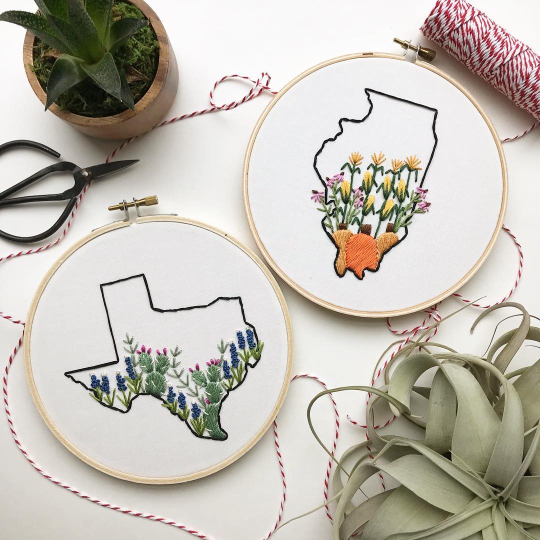 State embroidery hoop art by Lemon Made Shop