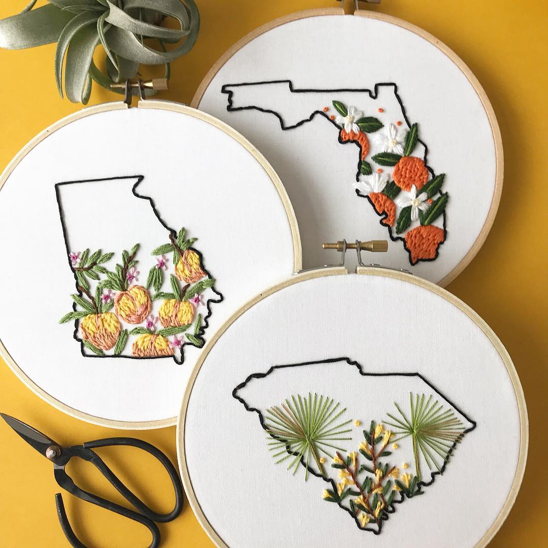 State embroidery hoop art by Lemon Made Shop