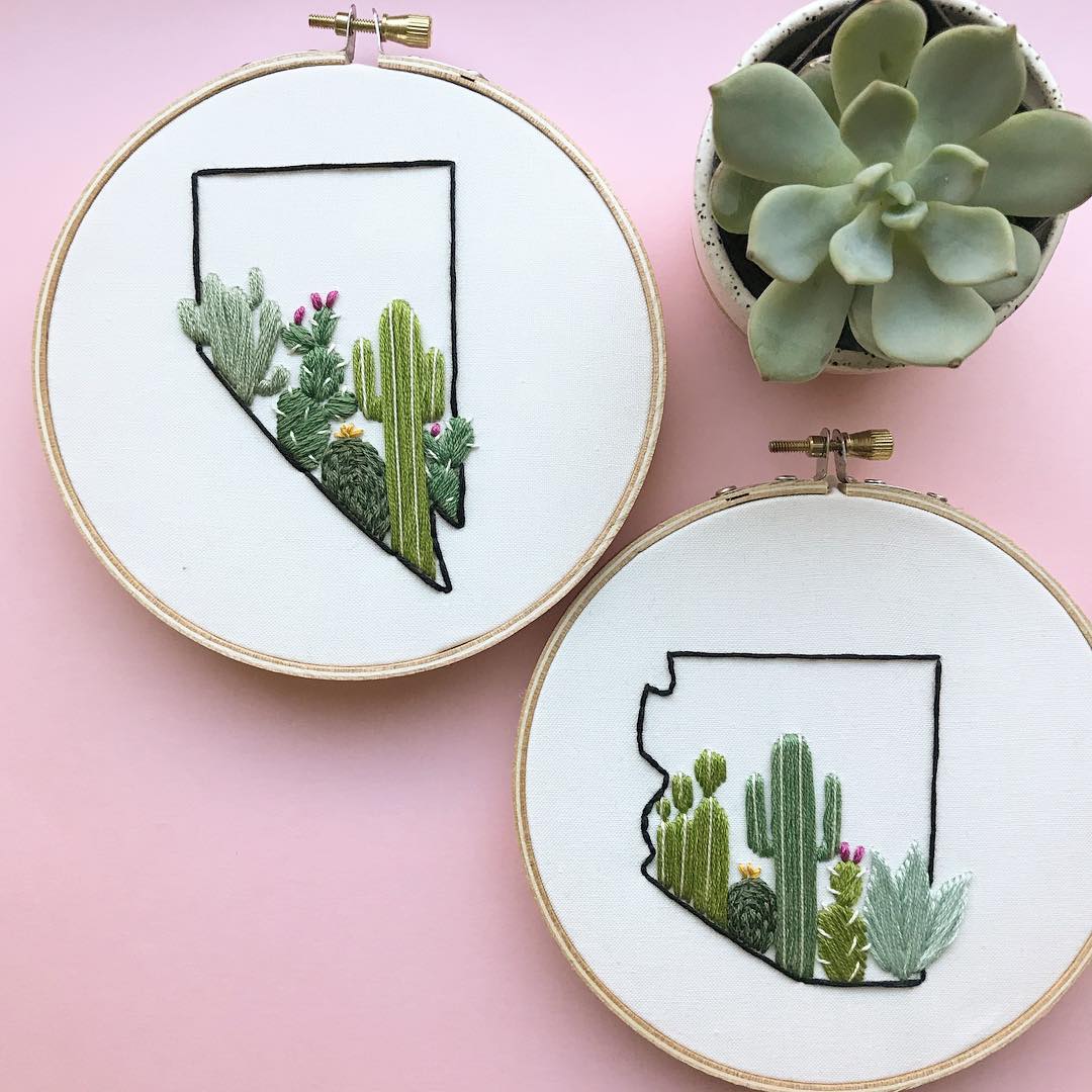 State embroidery hoop art by Lemon Made Shop